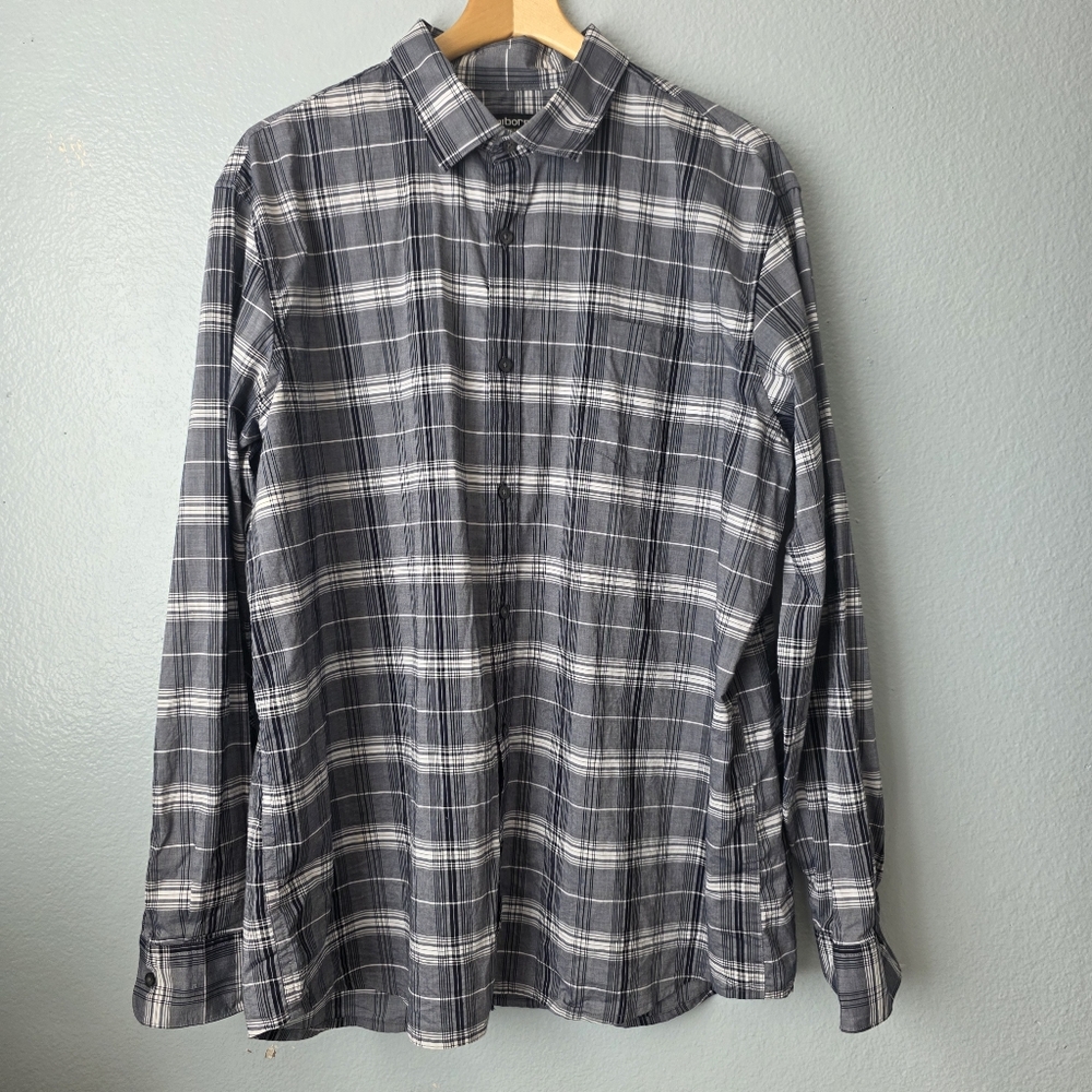 Claiborne Stretch XXL Plaid Long Sleeve Shirt Gray.